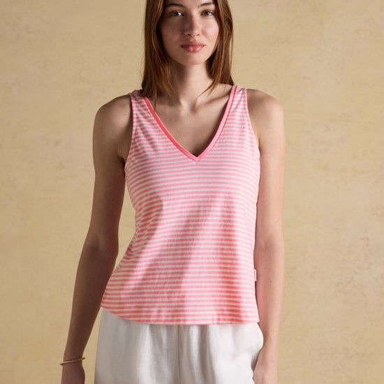 Young Ideas & Henmores - Delilah V Neck Jersey Tank Top - Pink Stripe - 8
