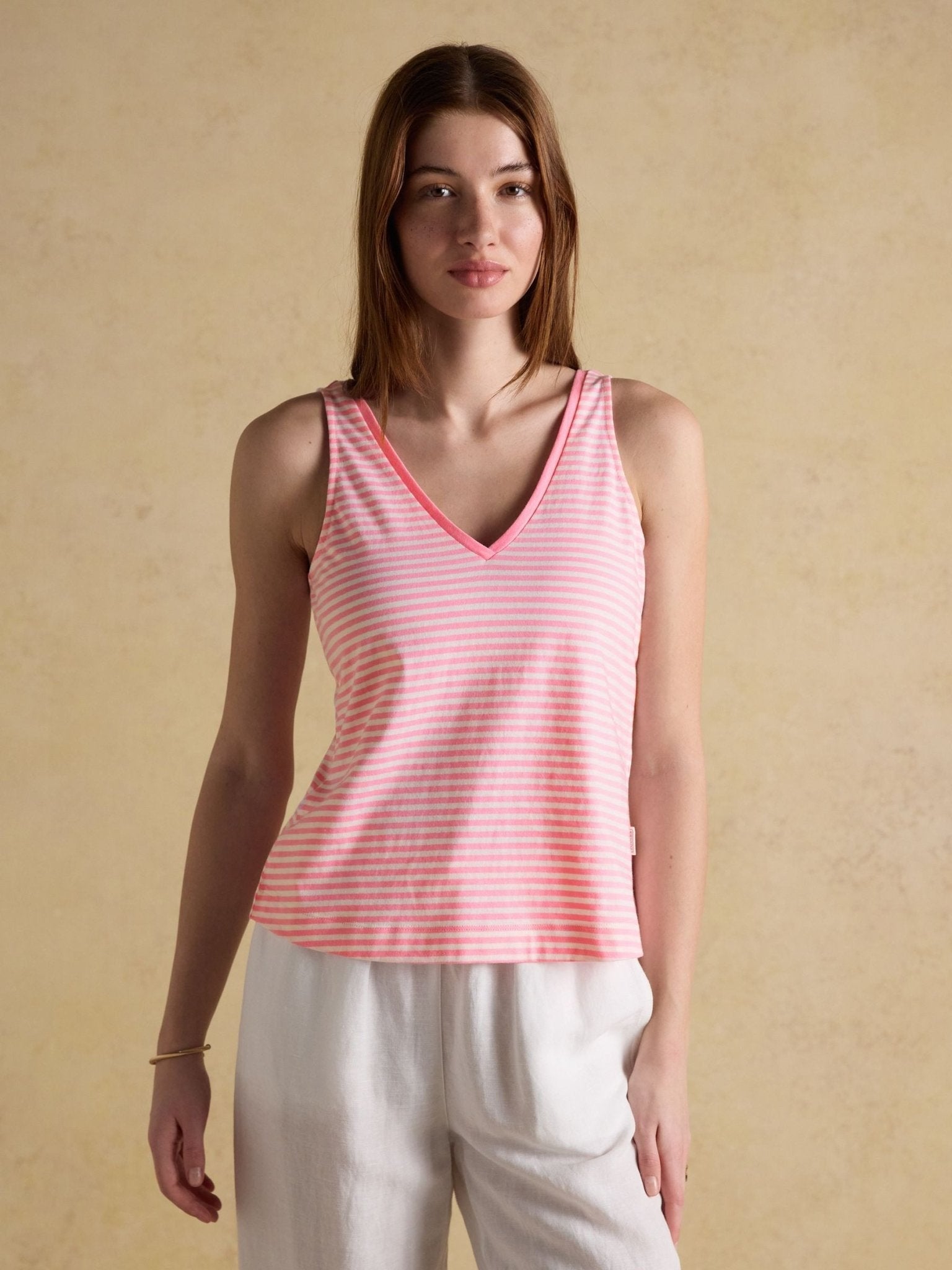 Young Ideas & Henmores - Delilah V Neck Jersey Tank Top - Pink Stripe - 8