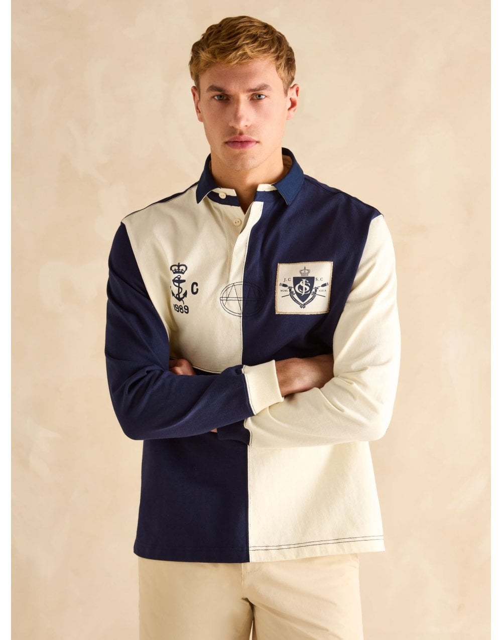 Young Ideas/Henmores - Embellished Rugby Polo - Navy/Ecru - M