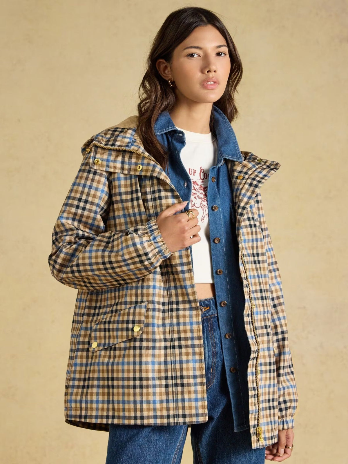Young Ideas & Henmores -Everdry Waterproof Raincoat -Tan Check -8