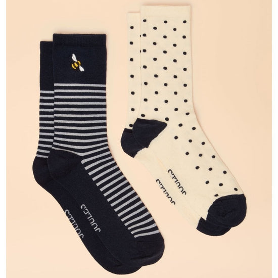 Young Ideas/Henmores - Everyday 2 Pack Socks - Blue/Ecru - OS