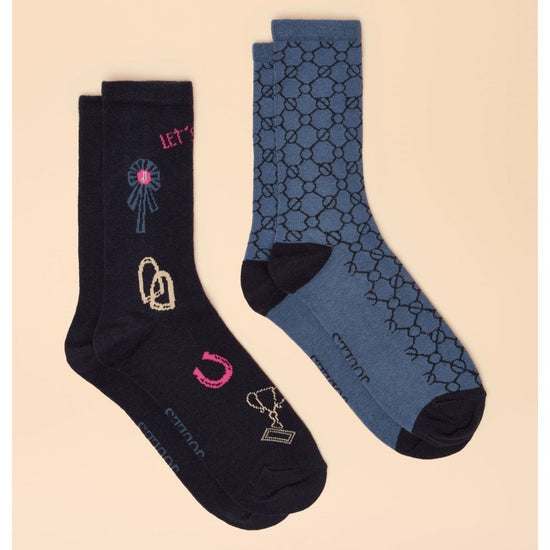 Young Ideas/Henmores - Everyday 2 Pack Socks - Blue/Ecru - OS
