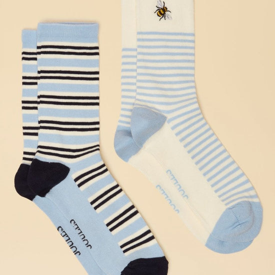 Young Ideas/Henmores - Everyday 2 Pack Socks - Blue/Ecru - OS