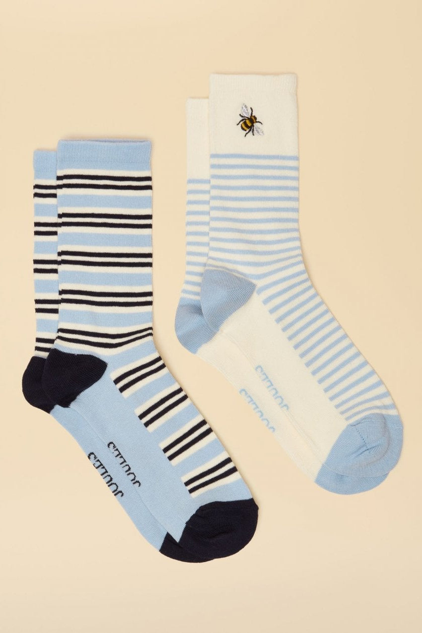 Young Ideas/Henmores - Everyday 2 Pack Socks - Blue/Ecru - OS