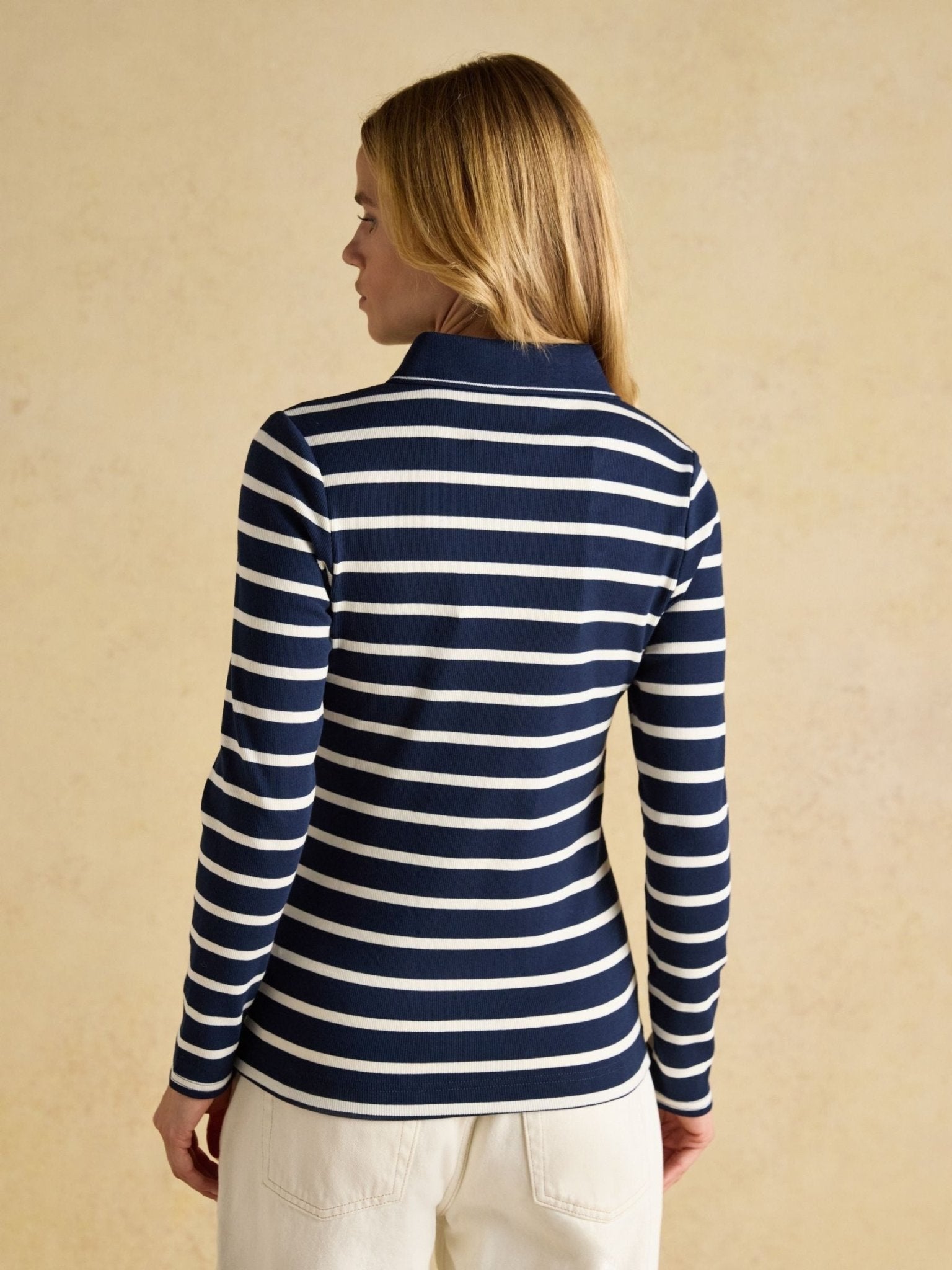 Young Ideas/Henmores - Fairfield Long Sleeve Polo - Navy/Cream Stripe - 8