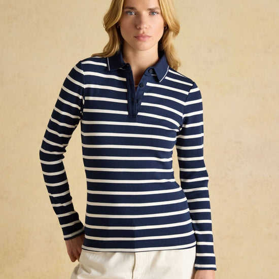 Young Ideas/Henmores - Fairfield Long Sleeve Polo - Navy/Cream Stripe - 8