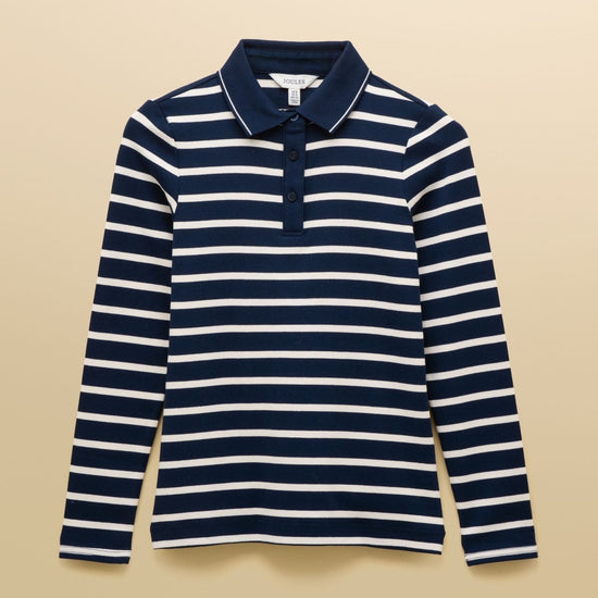 Young Ideas/Henmores - Fairfield Long Sleeve Polo - Navy/Cream Stripe - 8