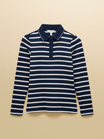 Young Ideas/Henmores - Fairfield Long Sleeve Polo - Navy/Cream Stripe - 8