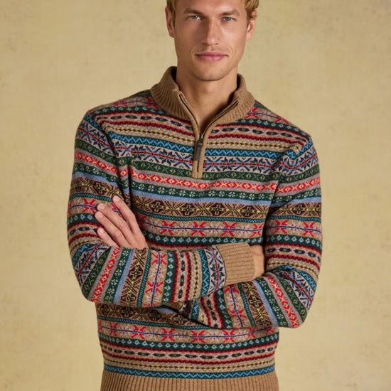 Young Ideas & Henmores -Fairisle 1/4 Zip Knit -Multi -M