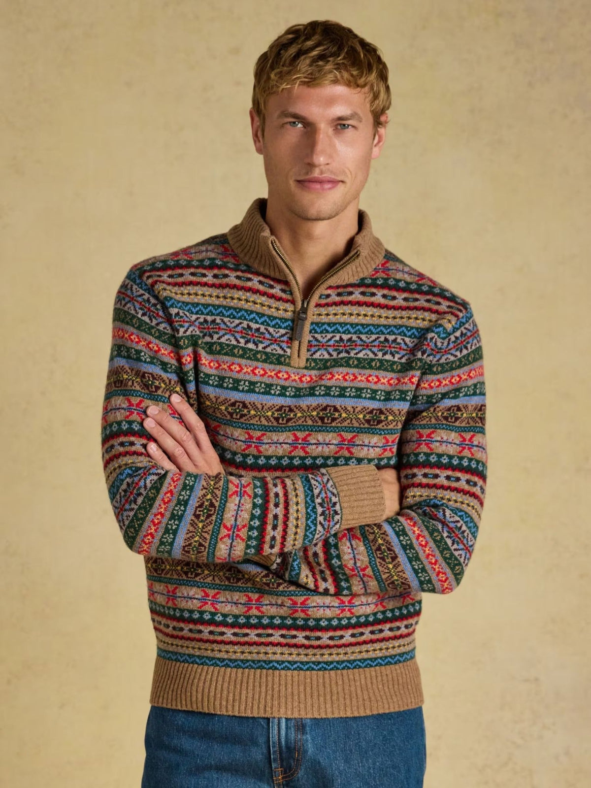 Young Ideas & Henmores -Fairisle 1/4 Zip Knit -Multi -M