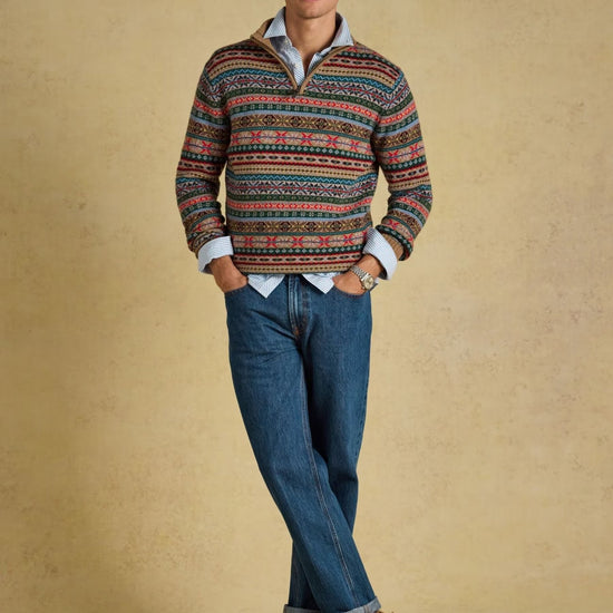 Young Ideas & Henmores -Fairisle 1/4 Zip Knit -Multi -M
