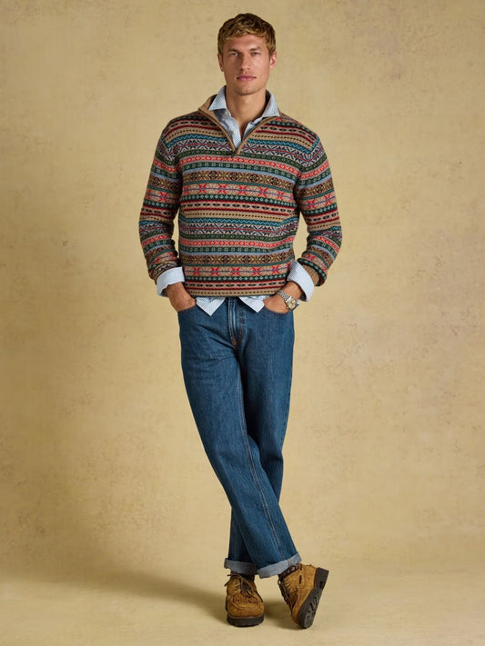 Young Ideas & Henmores -Fairisle 1/4 Zip Knit -Multi -M