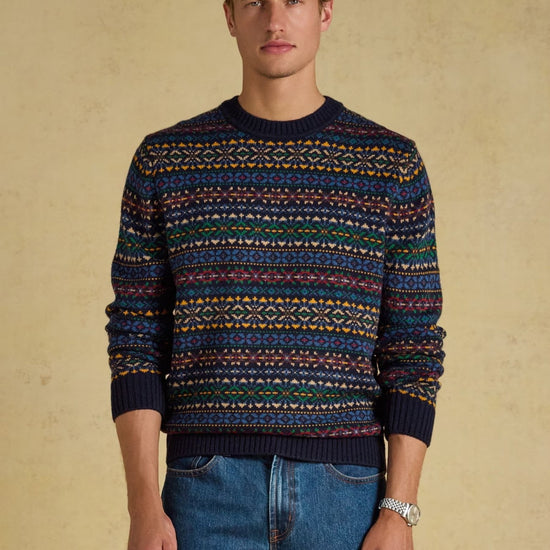 Young Ideas & Henmores -Fairisle Crew Neck Knit -Navy Multi -M