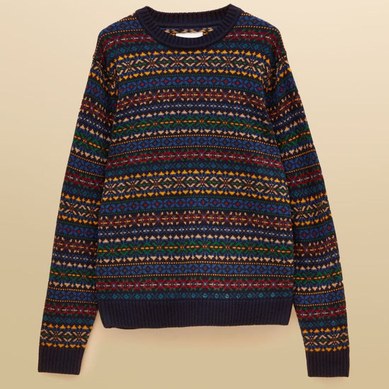 Young Ideas & Henmores -Fairisle Crew Neck Knit -Navy Multi -M