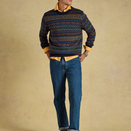 Young Ideas & Henmores -Fairisle Crew Neck Knit -Navy Multi -M