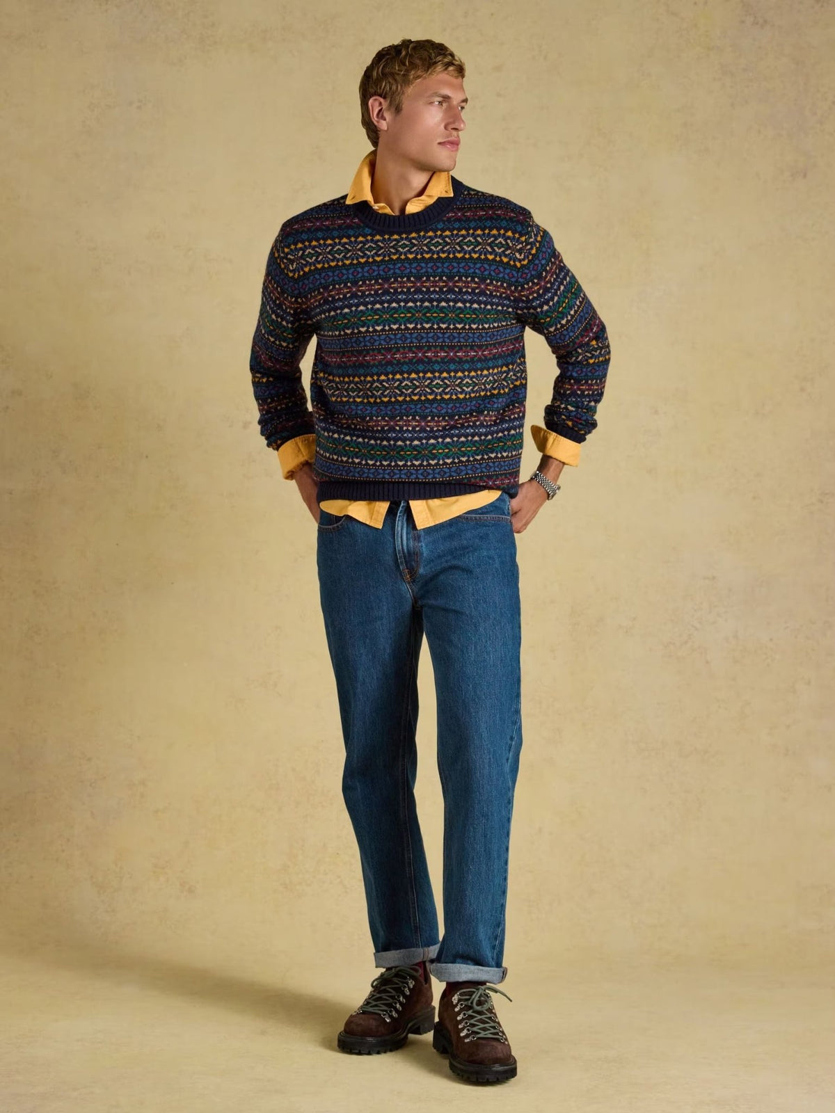 Young Ideas & Henmores -Fairisle Crew Neck Knit -Navy Multi -M
