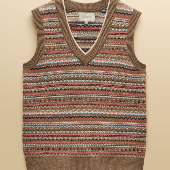 Young Ideas & Henmores -Fairisle V Neck Tank -Oatmeal -L
