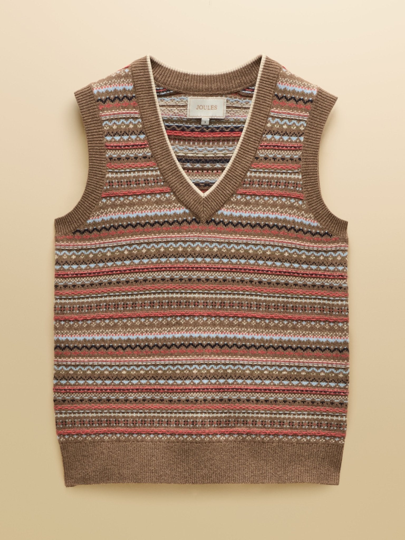 Young Ideas & Henmores -Fairisle V Neck Tank -Oatmeal -L