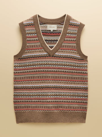Young Ideas & Henmores -Fairisle V Neck Tank -Oatmeal -L