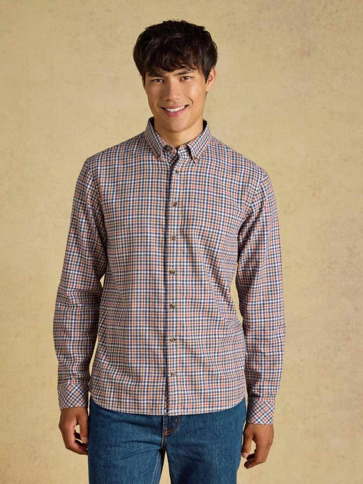 Young Ideas & Henmores -Flannel LW Check Classic Fit -Oatmeal -M
