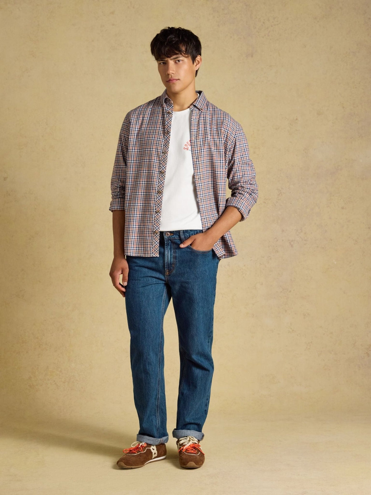 Young Ideas & Henmores -Flannel LW Check Classic Fit -Oatmeal -M