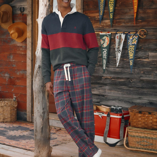 Young Ideas & Henmores -Flannel PJ Trouser -Burgundy Red Check -M