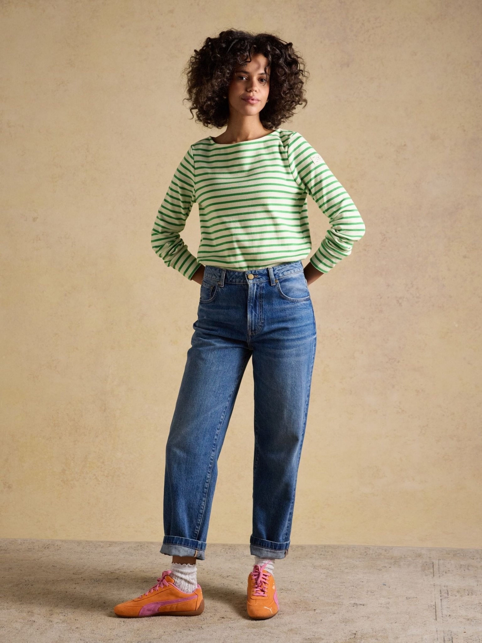 Young Ideas & Henmores - Harbour Jersey Top - Green/White Stripe - 8