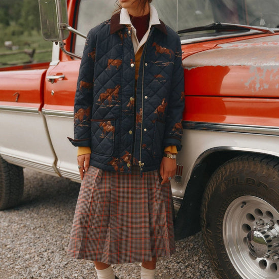 Young Ideas & Henmores -Highgrove Quilted Jacket -Navy Print -8