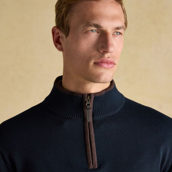 Young Ideas/Henmores - Hillside 1/4 Zip Funnel Neck Jumper - Navy Blue - M