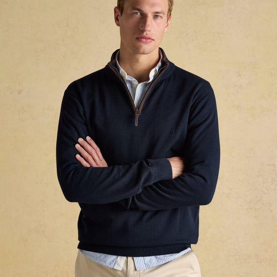 Young Ideas/Henmores - Hillside 1/4 Zip Funnel Neck Jumper - Navy Blue - M