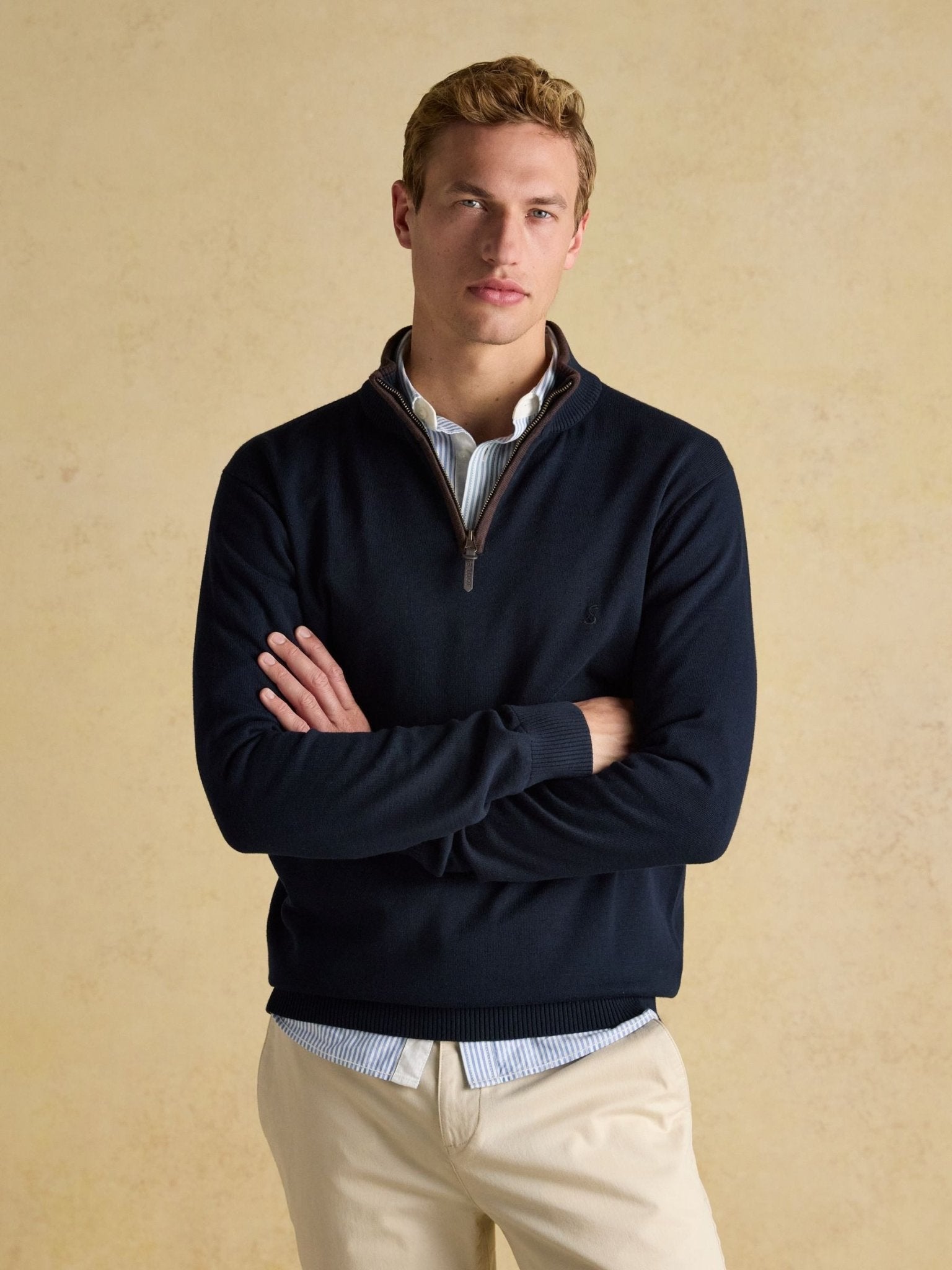 Young Ideas/Henmores - Hillside 1/4 Zip Funnel Neck Jumper - Navy Blue - M