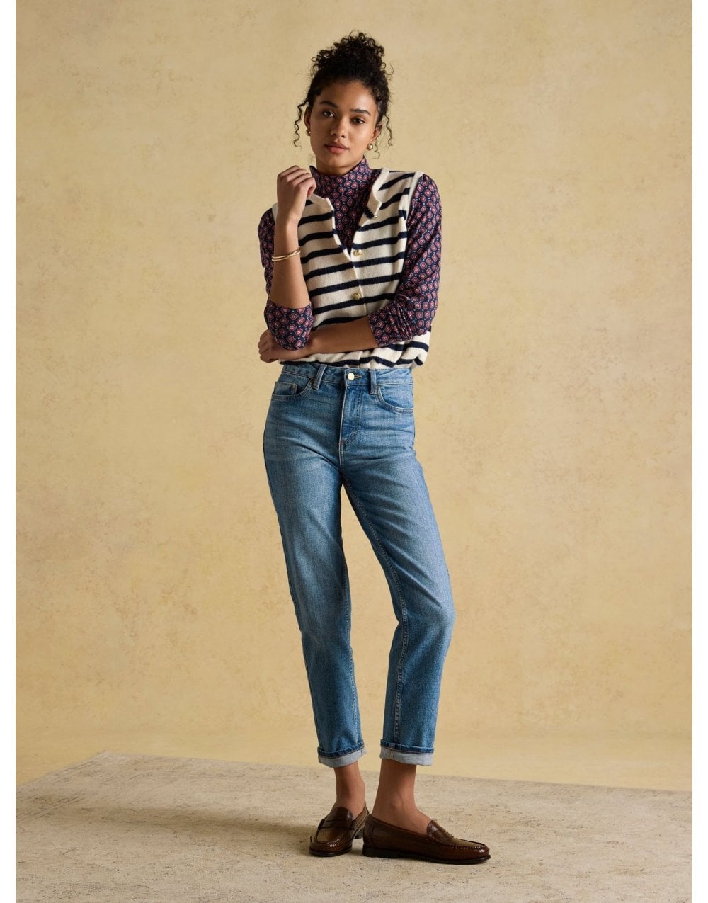 Young Ideas/Henmores - Holly Button Tank - Cream/Navy - XS