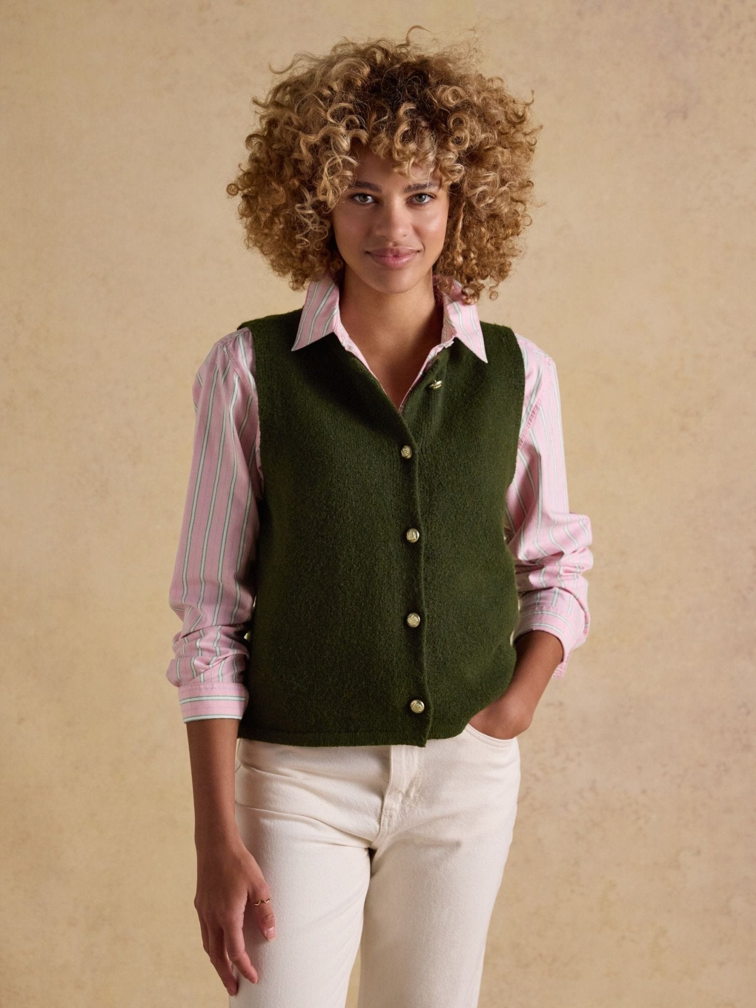 Young Ideas/Henmores - Holly Button Tank - Cream/Navy - XS