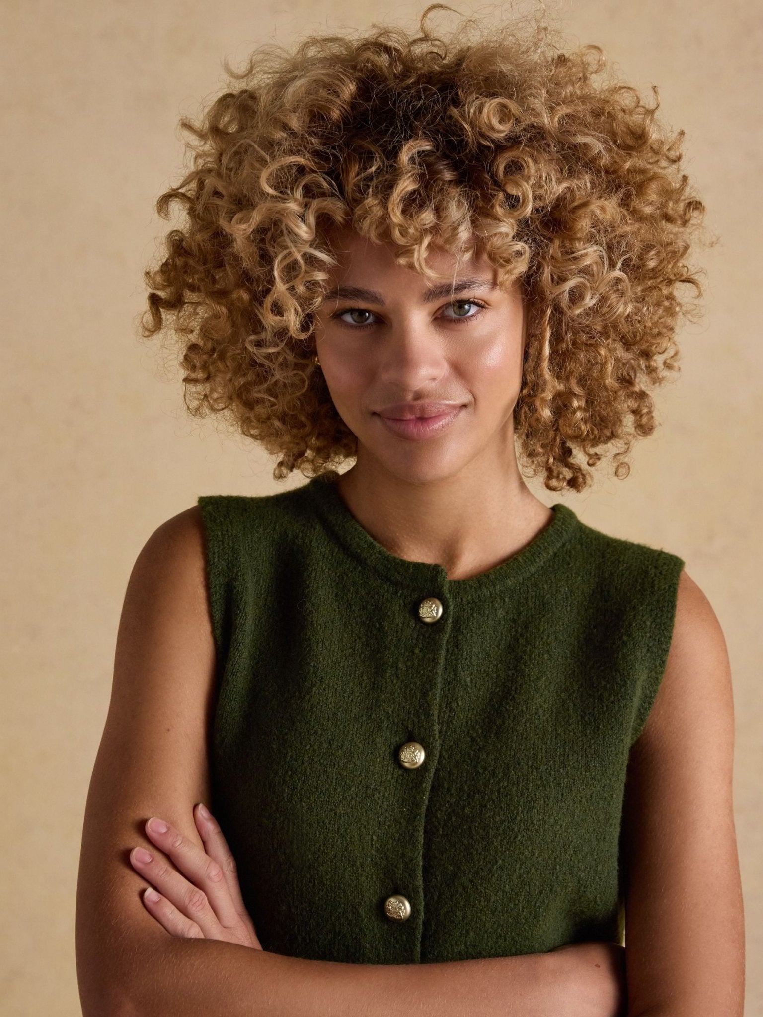Young Ideas/Henmores - Holly Button Tank - Khaki Green - XS