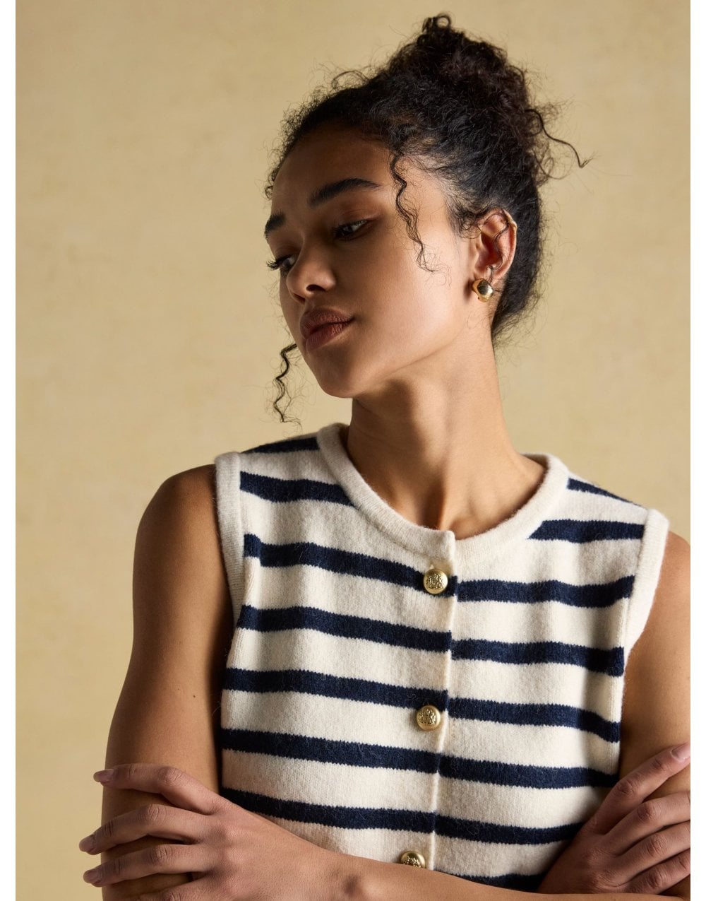 Young Ideas/Henmores - Holly Button Tank - Cream/Navy - XS