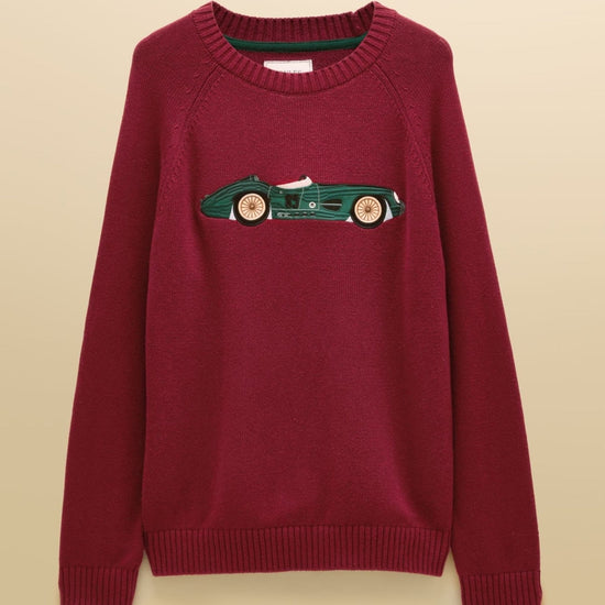 Young Ideas & Henmores -Intarsia Car Knit -Burgundy Red -M