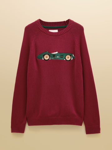 Young Ideas & Henmores -Intarsia Car Knit -Burgundy Red -M
