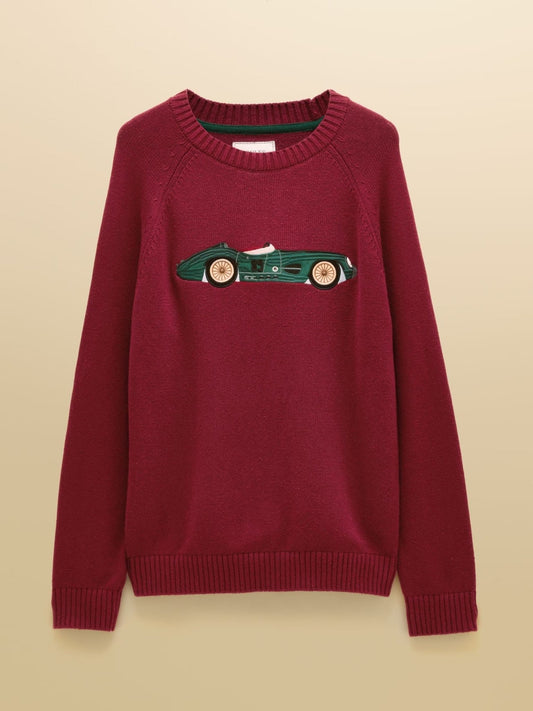 Young Ideas & Henmores -Intarsia Car Knit -Burgundy Red -M