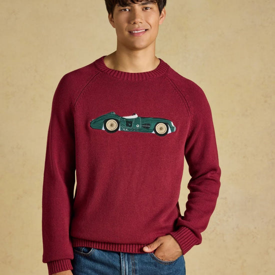 Young Ideas & Henmores -Intarsia Car Knit -Burgundy Red -M