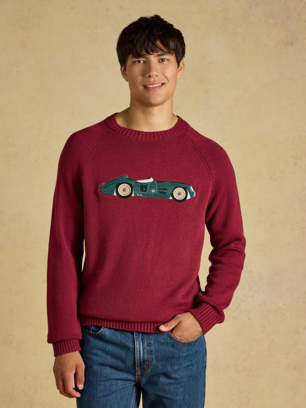 Young Ideas & Henmores -Intarsia Car Knit -Burgundy Red -M