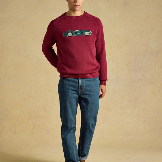 Young Ideas & Henmores -Intarsia Car Knit -Burgundy Red -M