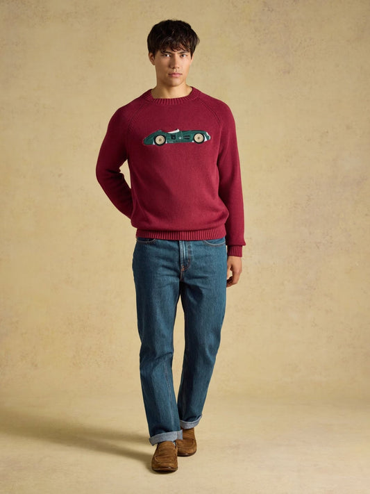 Young Ideas & Henmores -Intarsia Car Knit -Burgundy Red -M