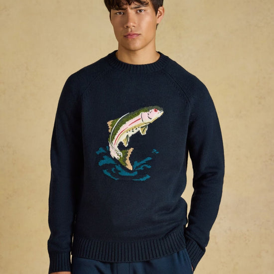 Young Ideas & Henmores -Intarsia Fish Knit -Navy -M