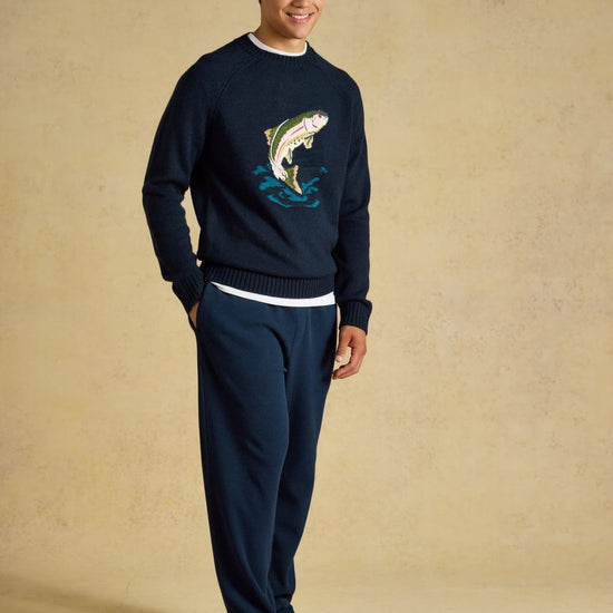 Young Ideas & Henmores -Intarsia Fish Knit -Navy -M