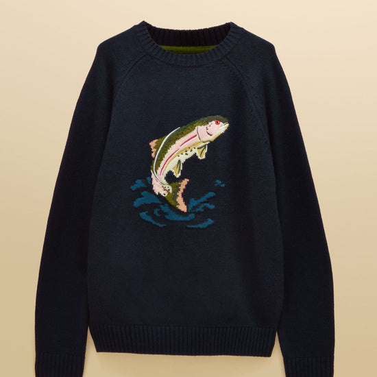 Young Ideas & Henmores -Intarsia Fish Knit -Navy -M