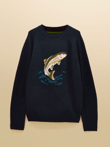Young Ideas & Henmores -Intarsia Fish Knit -Navy -M