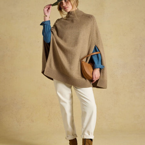 Young Ideas & Henmores -Intarsia Horse Knitted Cape -Tan -M-L