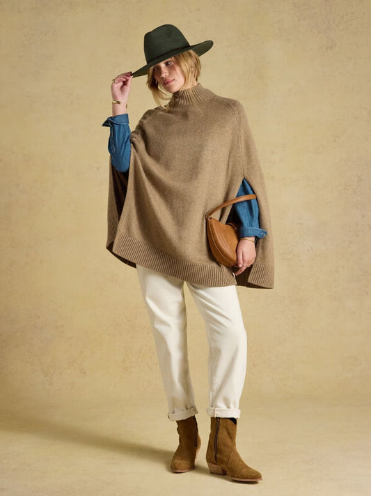 Young Ideas & Henmores -Intarsia Horse Knitted Cape -Tan -M-L
