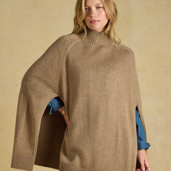 Young Ideas & Henmores -Intarsia Horse Knitted Cape -Tan -M-L