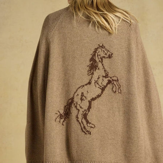Young Ideas & Henmores -Intarsia Horse Knitted Cape -Tan -M-L